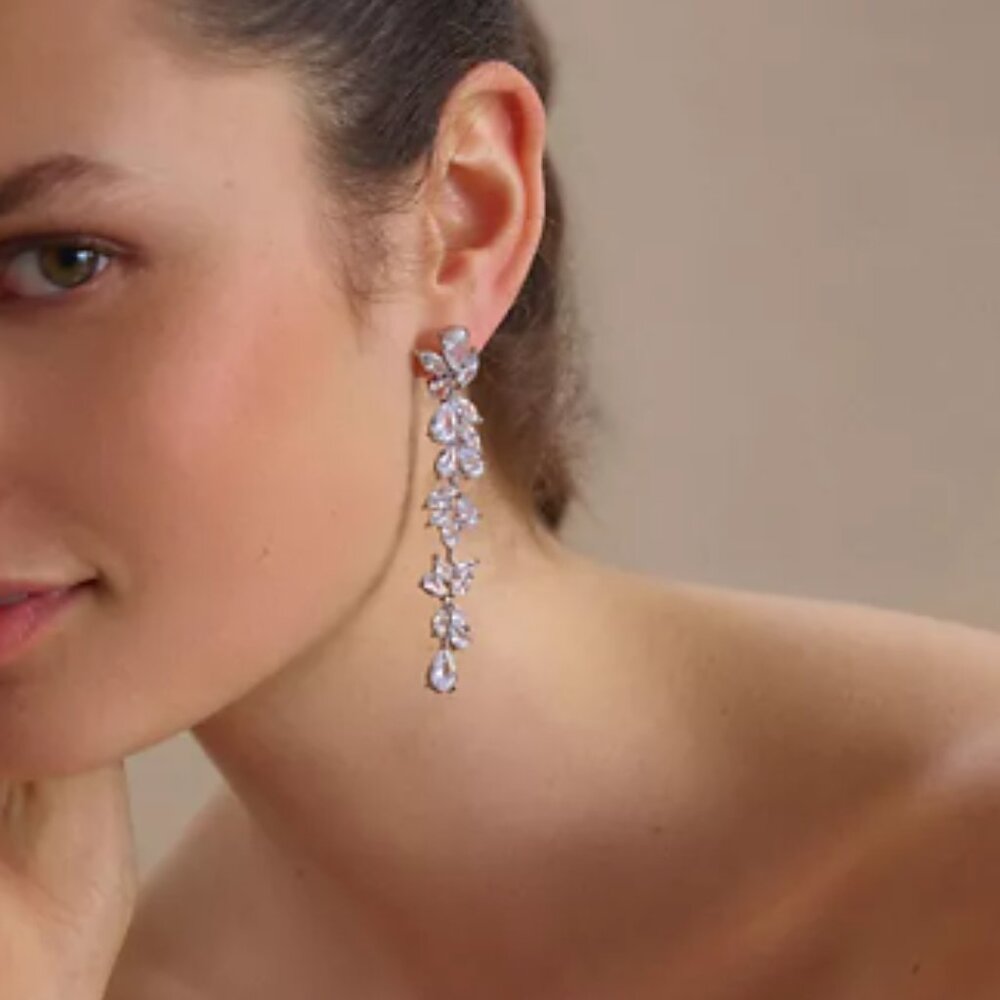 SHASHI Fallen Leaf Earring (Silver / White Crystal)